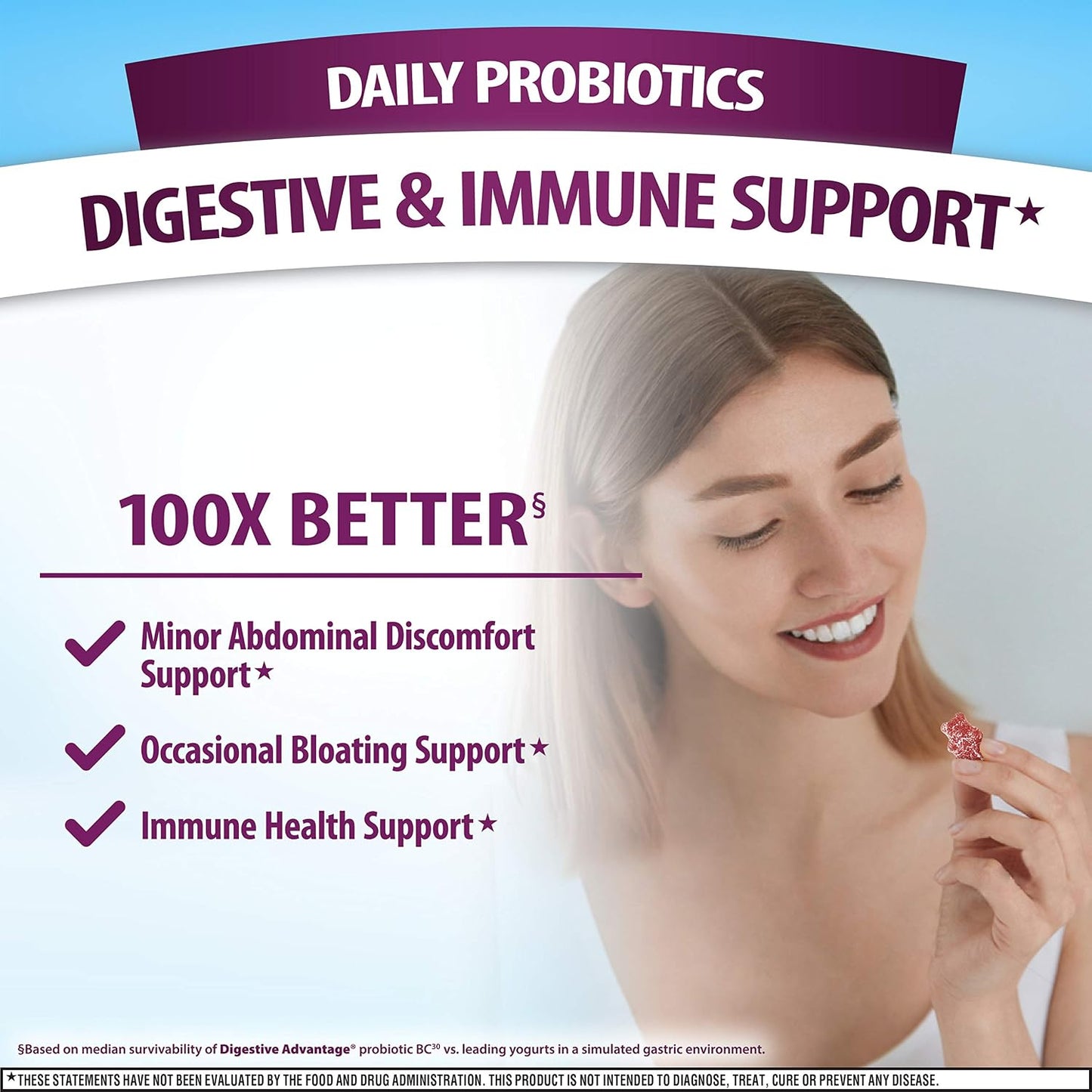 Digestive Advantage Probiotic Gummies for Digestive Health, Superfruit, 90 Count - görsel 2