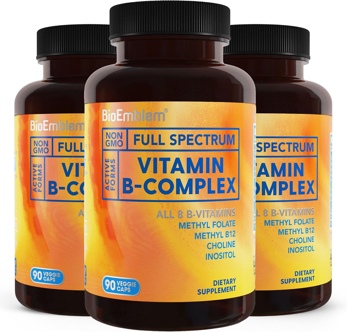 BioEmblem B Complex Vitamins | Complete B-Vitamin Formula with Active Methylated Forms | Supports Energy, Mental Clarity & Immune Health | Non-GMO, Vegan, Soya-Free, Gluten-free | 270 Capsules - görsel 1