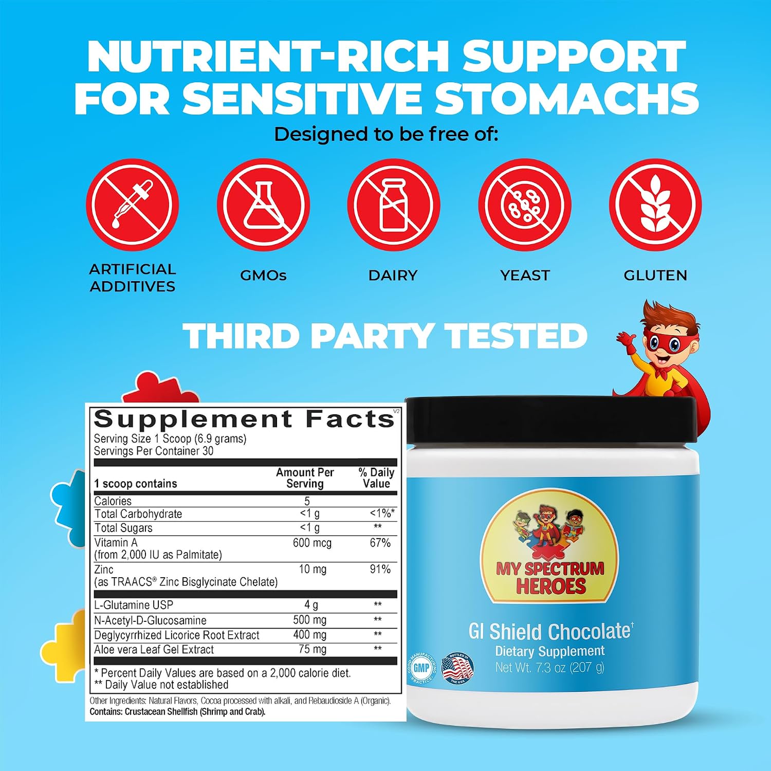 My Spectrum Heroes GI Shield Supplement – Supports Gut Barrier Health & Integrity, Brain-Gut Connection – Chocolate, 30 Servings - görsel 4