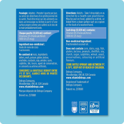 Ddrops Adults 1000 IU Vitamin D3 Liquid Drops, 365 Doses