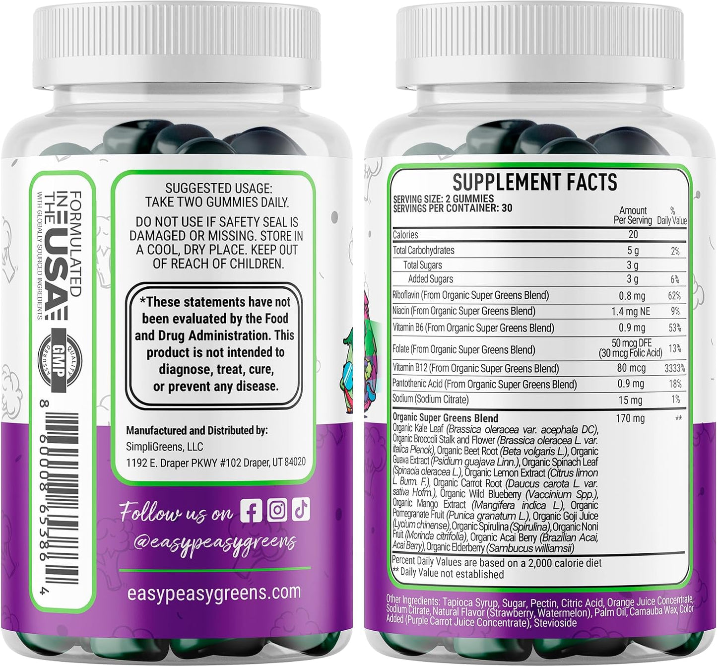 EasyPeasyGreens Daily Veggie Gummies for Kids - 60 Greens Gummies - Vegan Multivitamin with 10 Real Vegetable Extracts - görsel 2