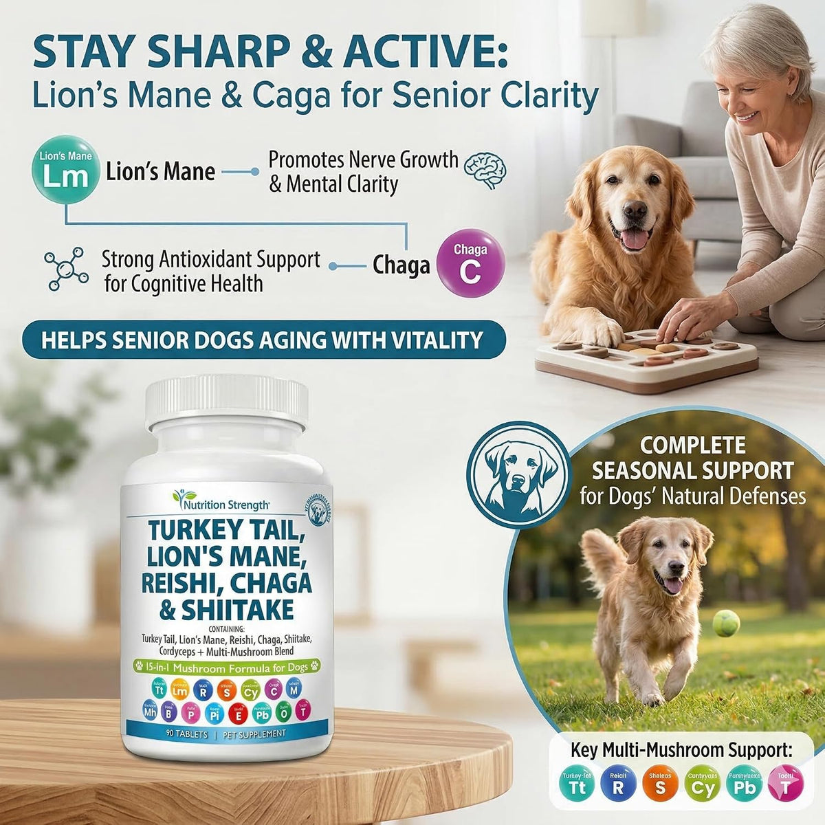 Nutrition Strength 15-in-1 Mushroom Support for Dogs | Immune System and Cognitive Health | 90 Chewable Tablets - görsel 3