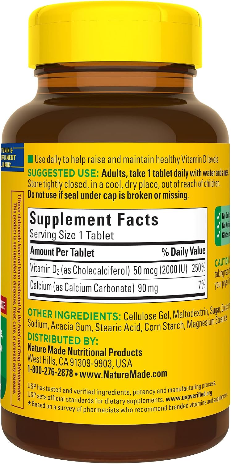 Nature Made Vitamin D 2000 IU (50 mcg) - 220 Tablets - görsel 8