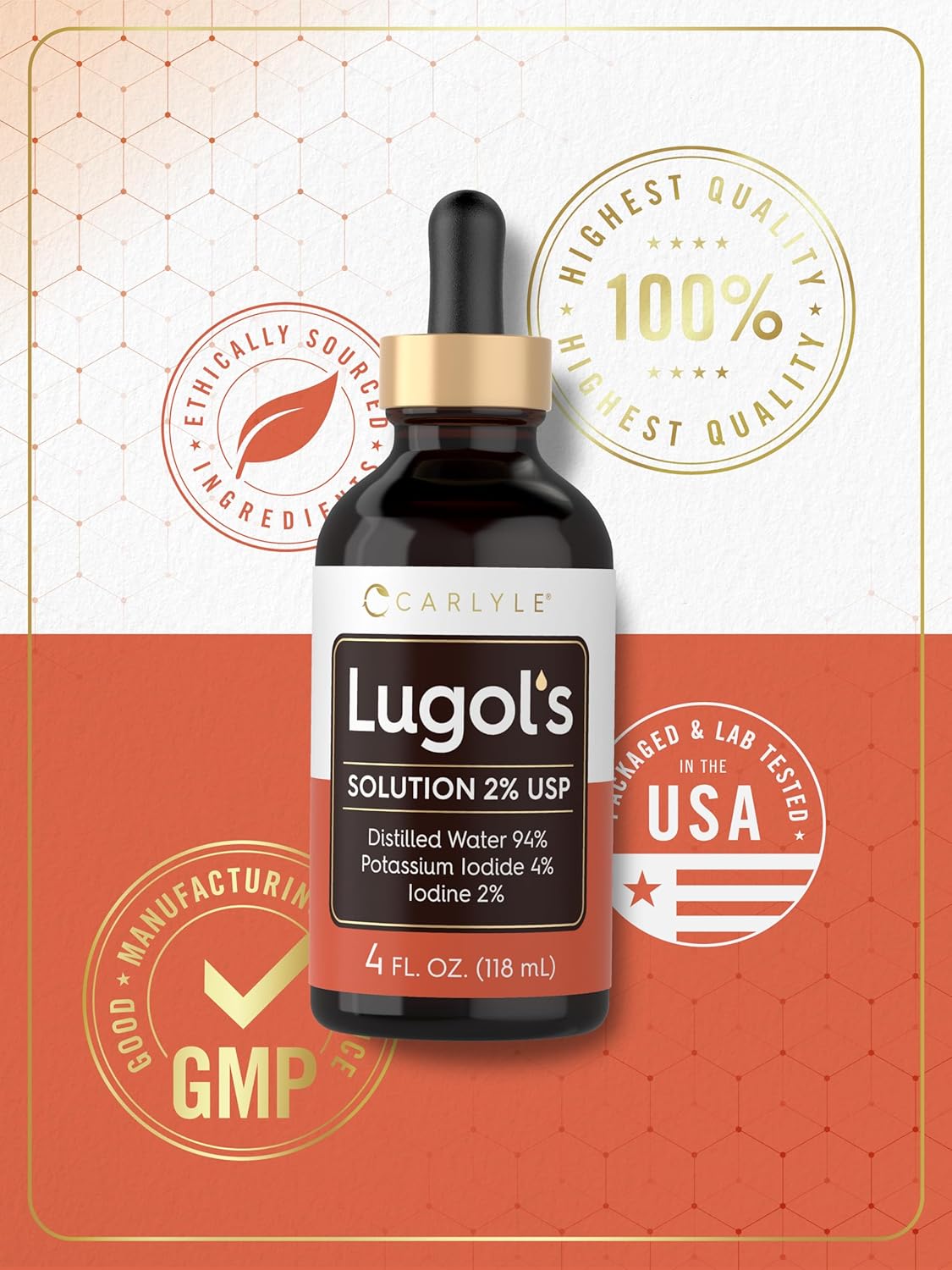 Carlyle Lugol's Iodine 2% Solution - 118 ml (4 fl oz) | Potassium Iodide and Iodine Drops - görsel 6
