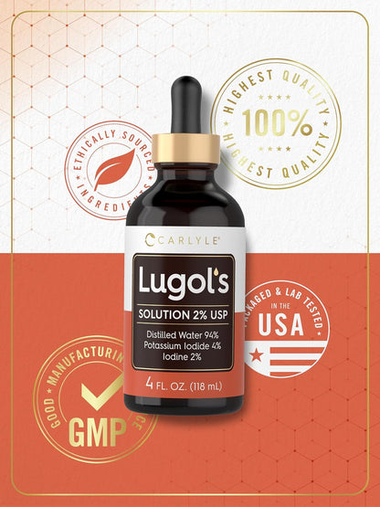 Carlyle Lugol's Iodine 2% Solution - 118 ml (4 fl oz) | Potassium Iodide and Iodine Drops