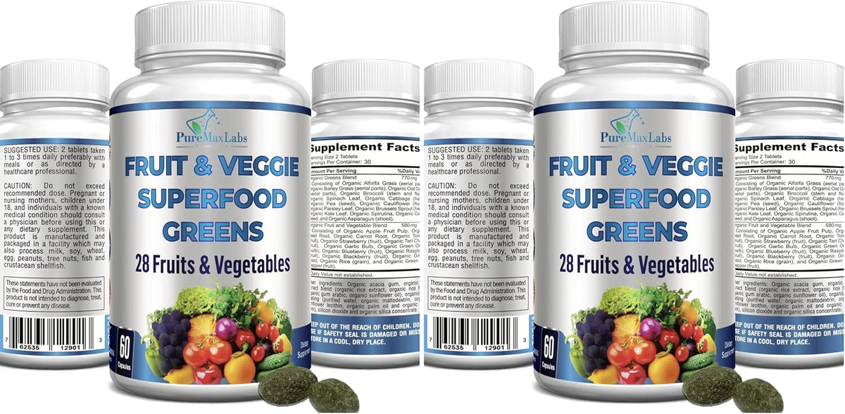 YUMMYVITE Fruit and Veg Superfood Greens - 28 Fruits and Vegetables with Antioxidants, 60 Tablets - görsel 7