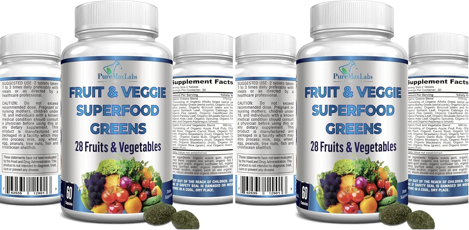 YUMMYVITE Fruit and Veg Superfood Greens - 28 Fruits and Vegetables with Antioxidants, 60 Tablets - görsel 7
