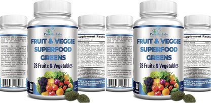 YUMMYVITE Fruit and Veg Superfood Greens - 28 Fruits and Vegetables with Antioxidants, 60 Tablets