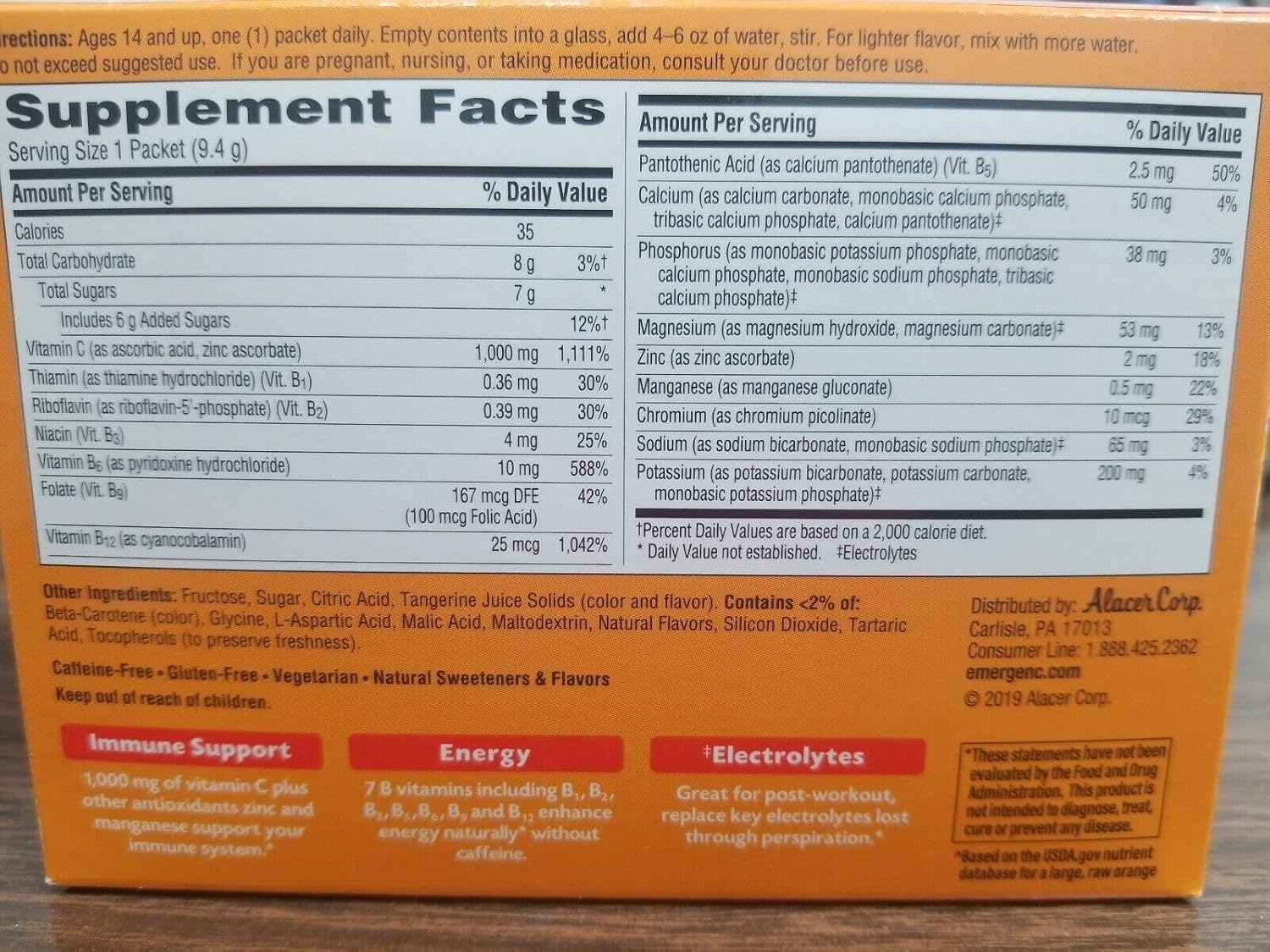 Emergen-C Vitamin C Tangerine Flavoured Drink Mix, 30 Packets - görsel 2