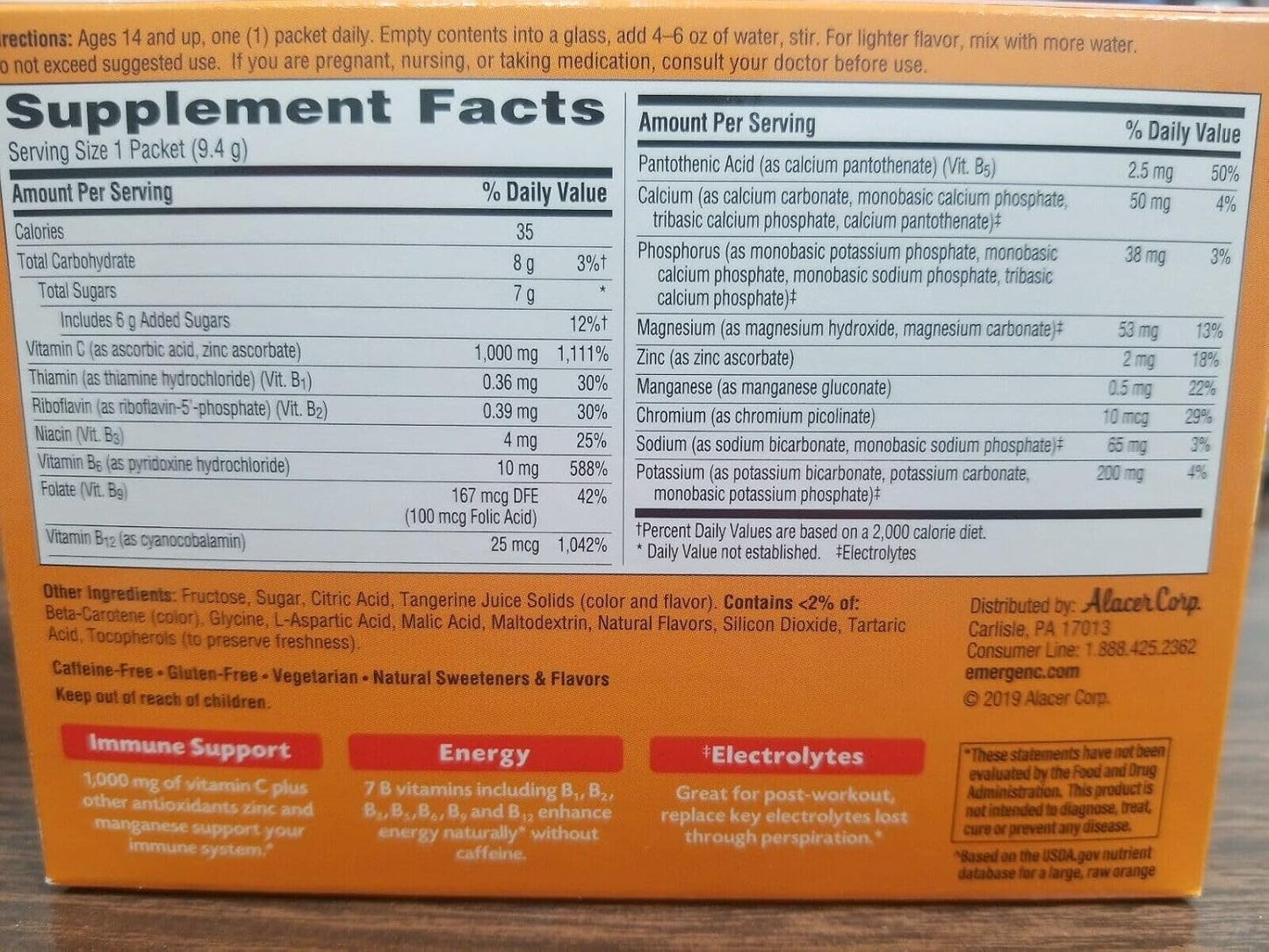 Emergen-C Vitamin C Tangerine Flavoured Drink Mix 30 Sachets - görsel 2