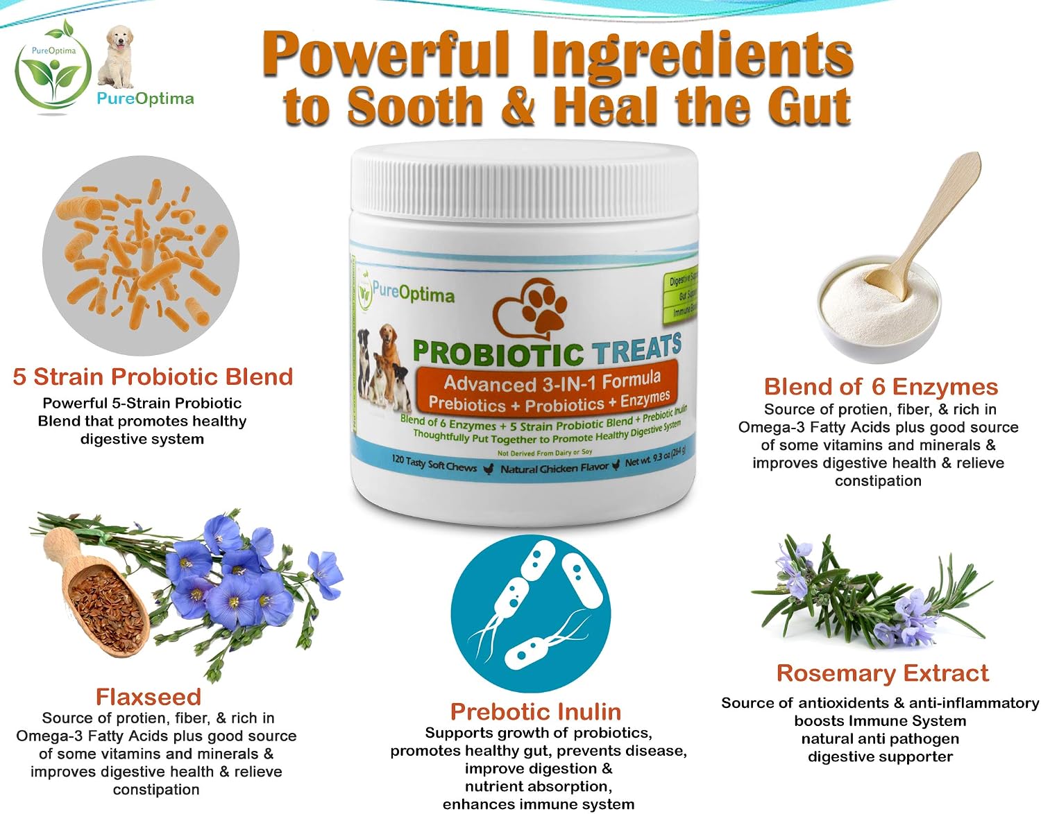 PureOptima Probiotic Chews for Dogs - Digestive Enzymes and Prebiotics - 120 Count - görsel 3