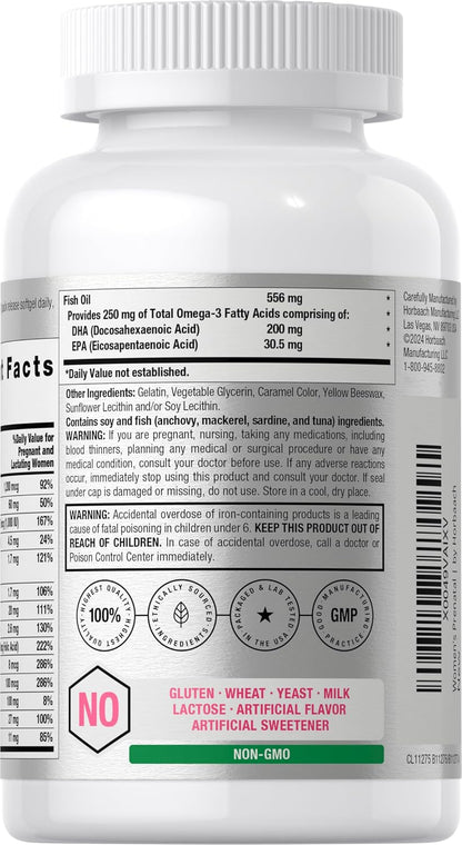 Horbäach Women's Prenatal Multivitamin with DHA, Iron and Folic Acid - 70 Soft gel capsules
