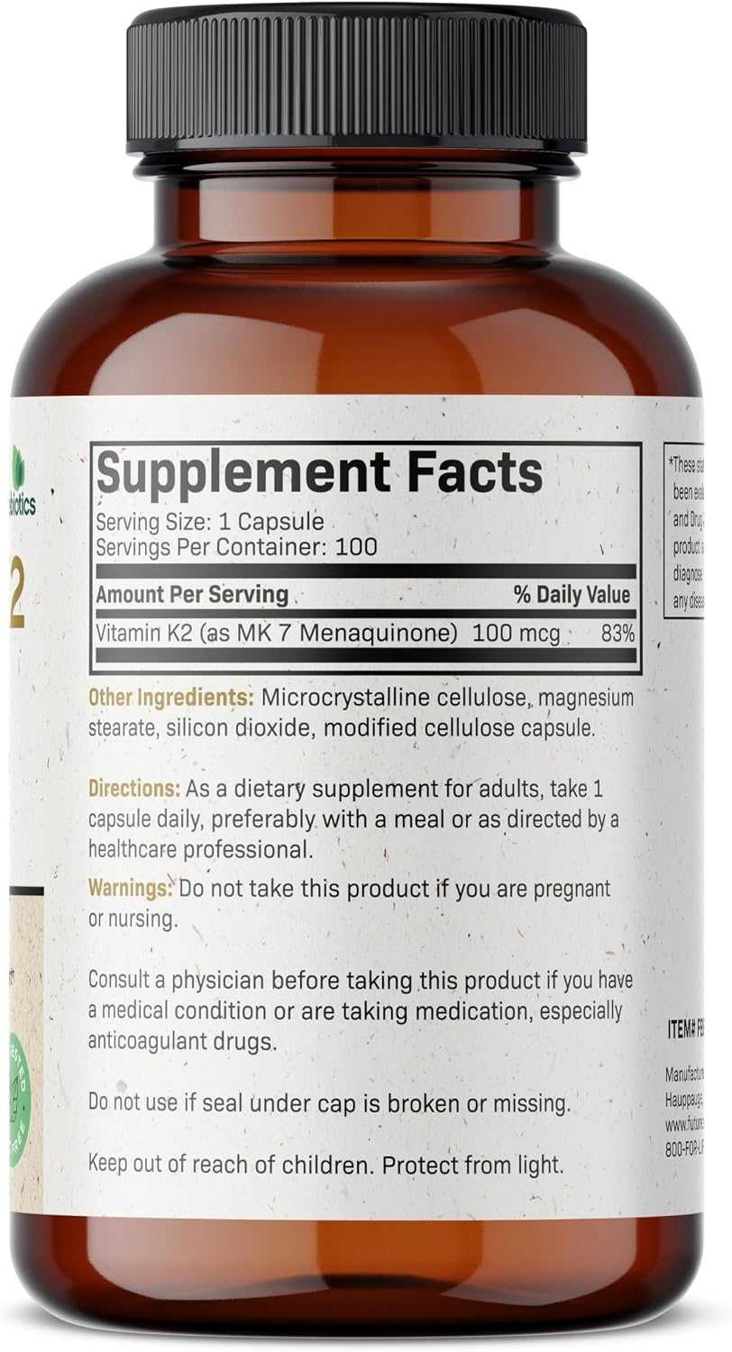Futurebiotics Vitamin K2 as MK-7 100 µg, Supports Strong Bones - Non-GM, 100 Vegetarian Capsules - görsel 2