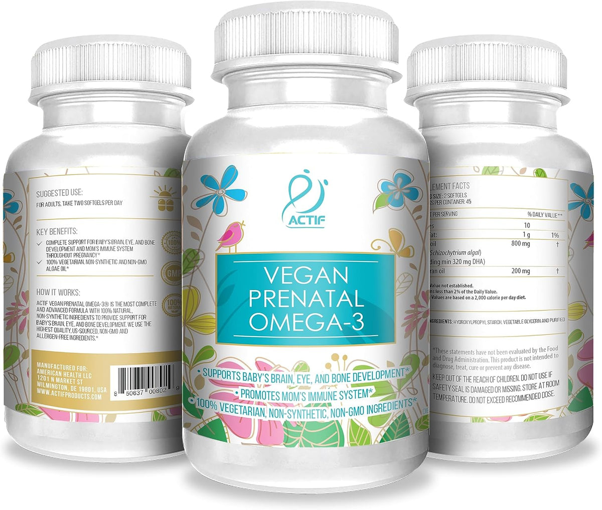 Actif Organic Vegan Prenatal Omega-3 - High Strength Algae Oil, 90 Softgels - görsel 4