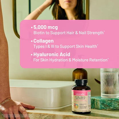 NatureWise Hair, Skin and Nails Supplement – Biotin 5000mcg with Hyaluronic Acid and Collagen – 270 Softgels