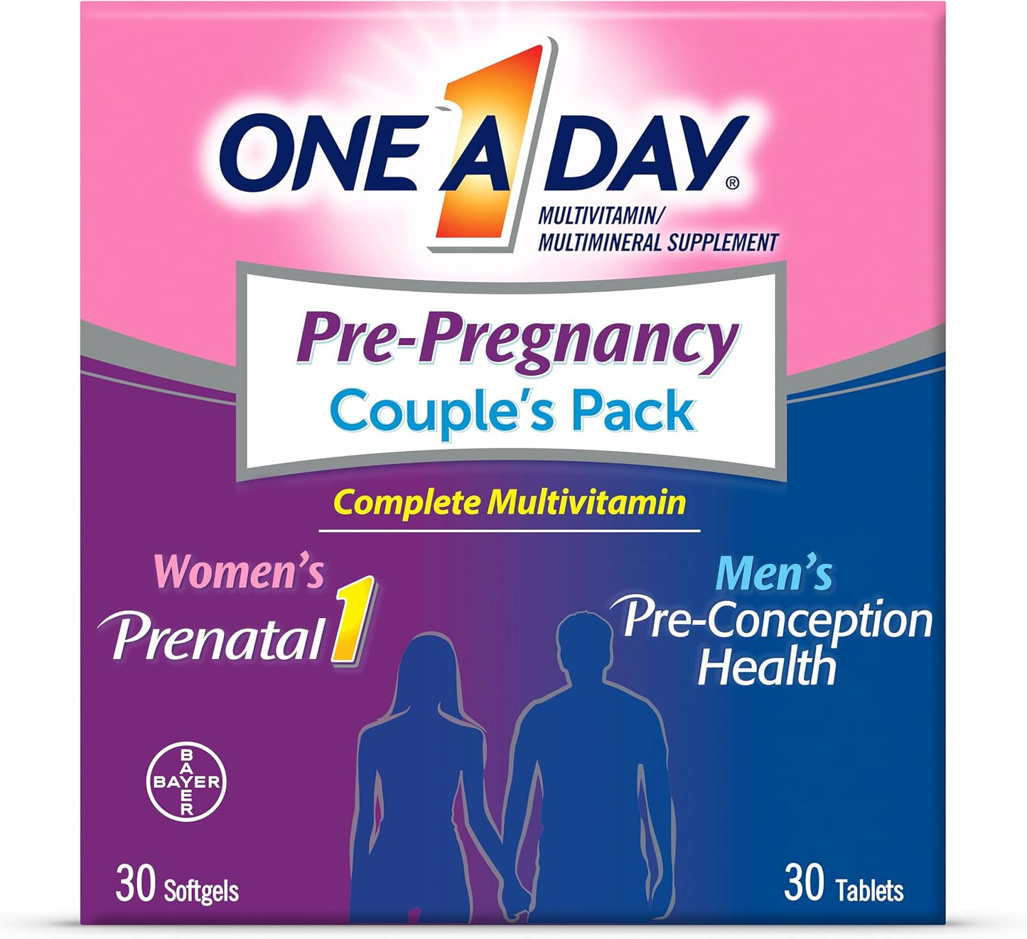One A Day Men's & Women's Pre-Pregnancy Multivitamin, 30+30 Count, Couple's Pack - görsel 1