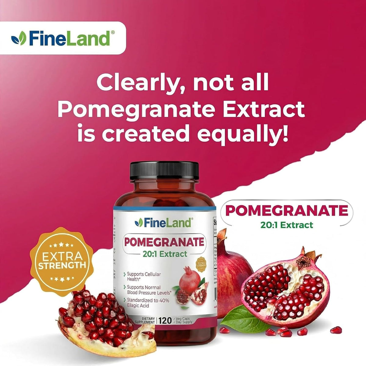 FineLand Pomegranate Extract 20:1 - 40% Ellagic Acid - Antioxidant Supplement - 120 Vegan Capsules - görsel 8