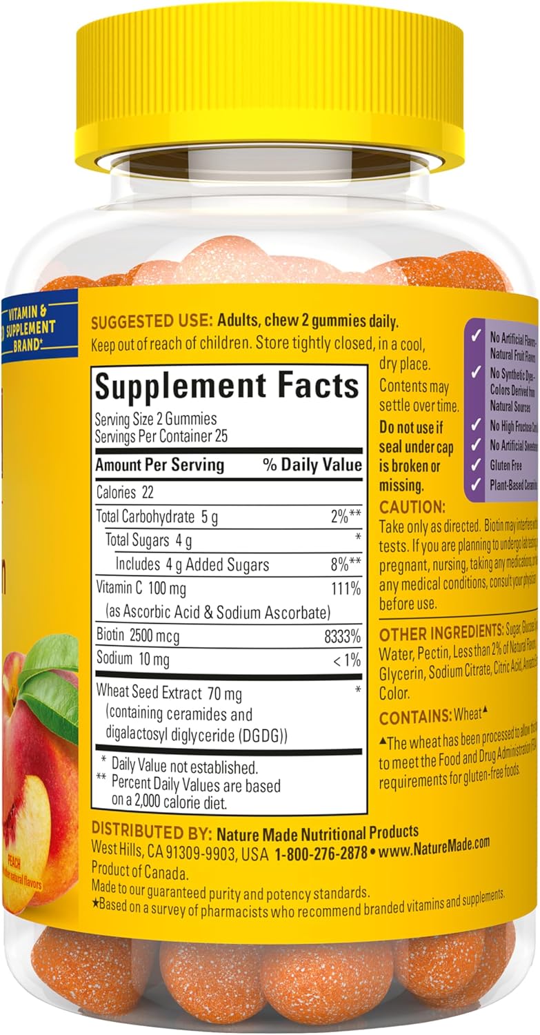 Nature Made Skin Hydration Gummies with Plant-Sourced Ceramides, Biotin & Vitamin C, 50 Gummies - görsel 8