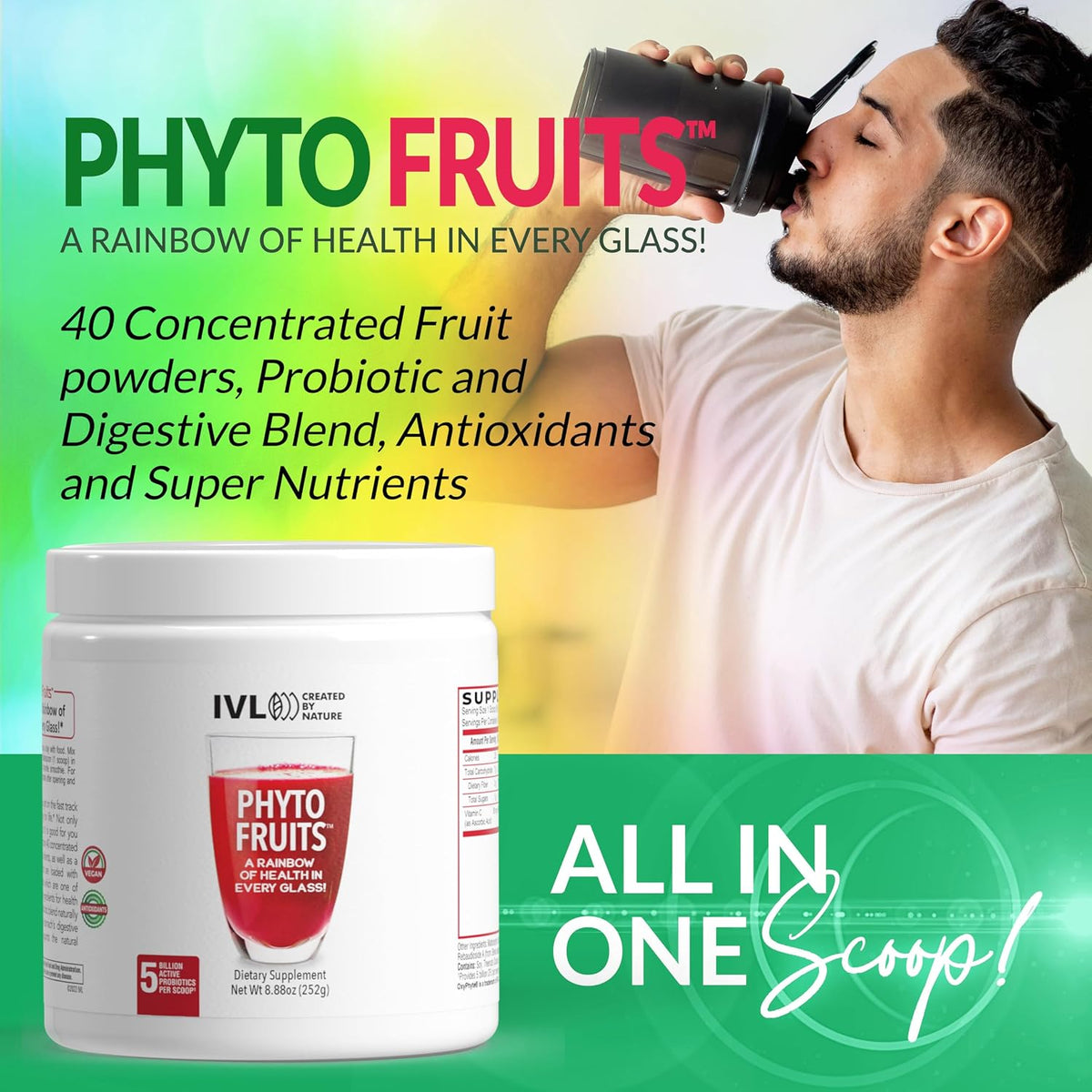 IVL Phyto Fruits Superfood Powder - Vegan, 40 Fruits & Nutrients with Probiotics (30 Servings) - görsel 5