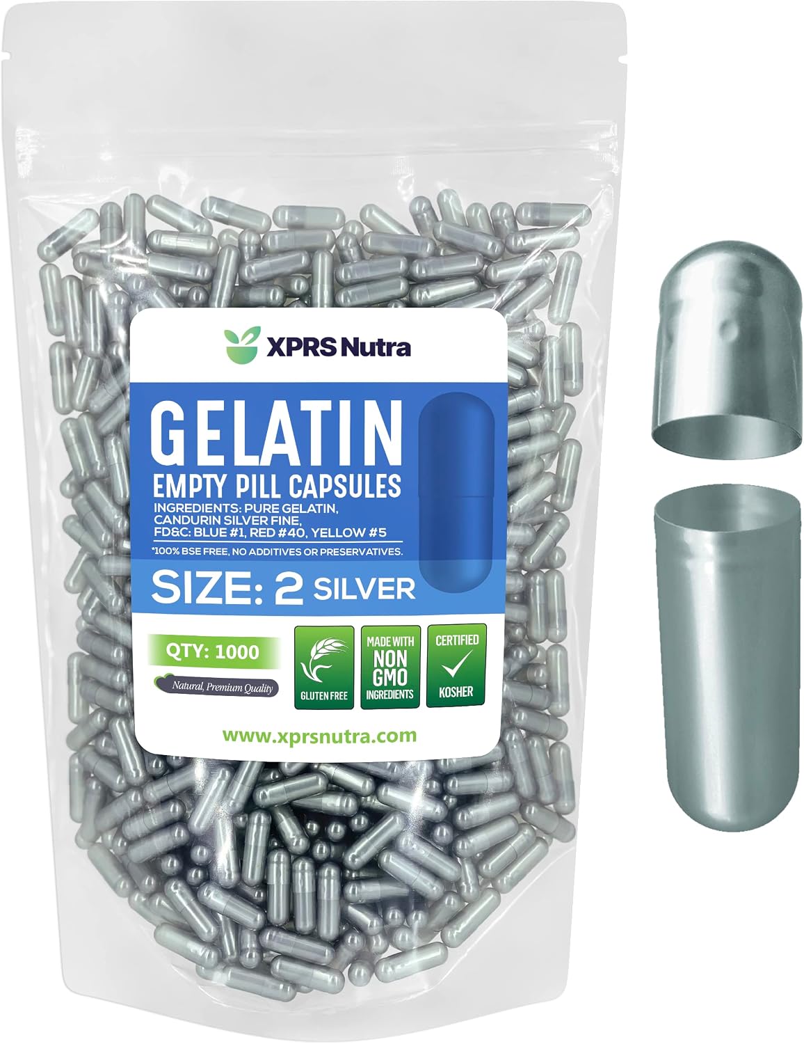 XPRS Nutra Size 2 Empty Gelatine Capsules - 1000 Count for DIY Supplement Filling - görsel 1