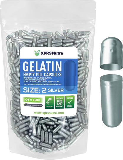 XPRS Nutra Size 2 Empty Gelatine Capsules - 1000 Count for DIY Supplement Filling