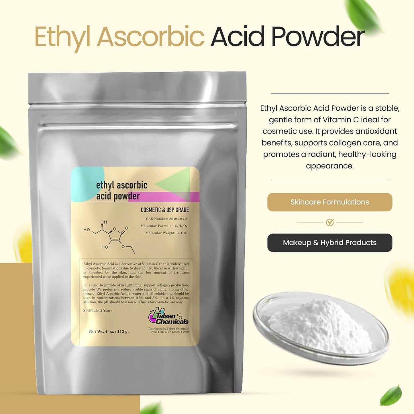 Ethyl Ascorbic Acid Powder Stable Vitamin C Derivative Helps to Absorb Vitamin C into Skin to Improve Skin Gloss, Skin Elasticity, Antioxidation, and Other Functions (28 g) - görsel 2