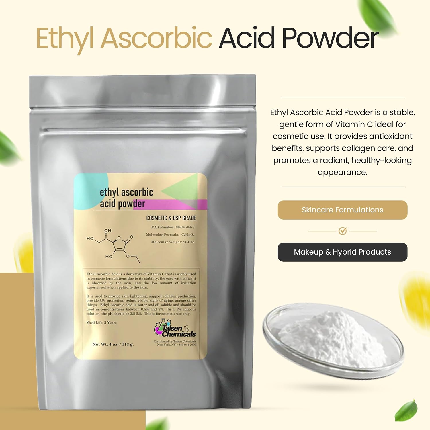 Ethyl Ascorbic Acid Powder Stable Vitamin C Derivative Helps to Absorb Vitamin C into Skin to Improve Skin Gloss, Skin Elasticity, Antioxidation, and Other Functions (28 g) - görsel 2
