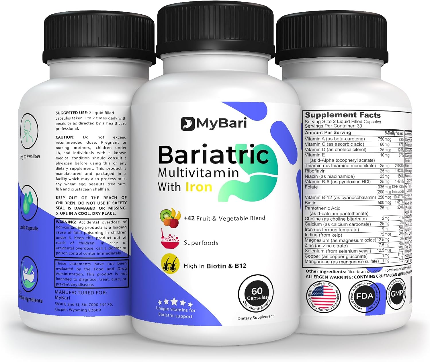 MyBari All-in-One Bariatric Multivitamin with Iron - 60 Liquid Capsules - görsel 9
