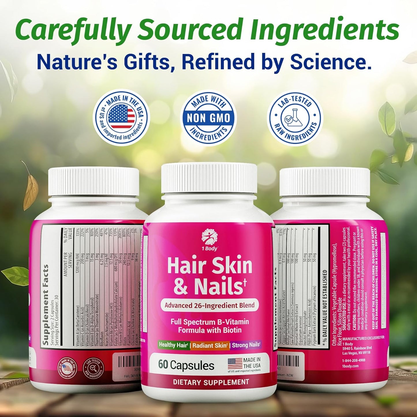 1 Body Hair Skin & Nails with Biotin, Vegan Vitamins, 60 Capsules - görsel 7