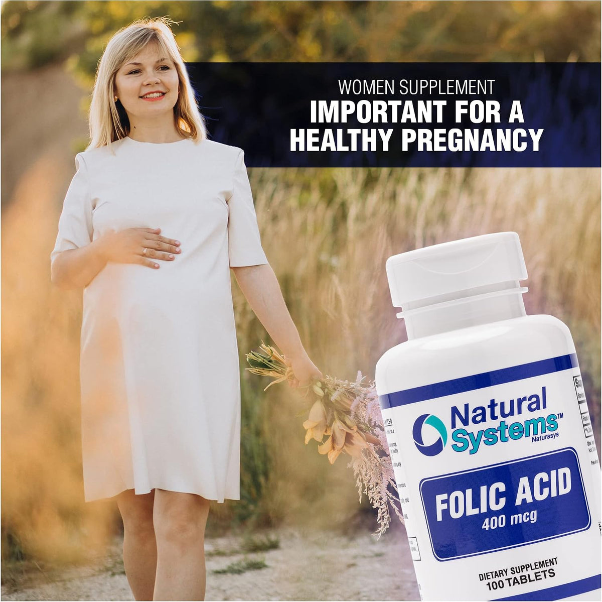 Folic Acid Supplement 100 Tablets 400 mcg by Natural Systems - Antenatal Vitamin for Women - Pregnancy Support Tablets - Daily Intake Folate - görsel 4