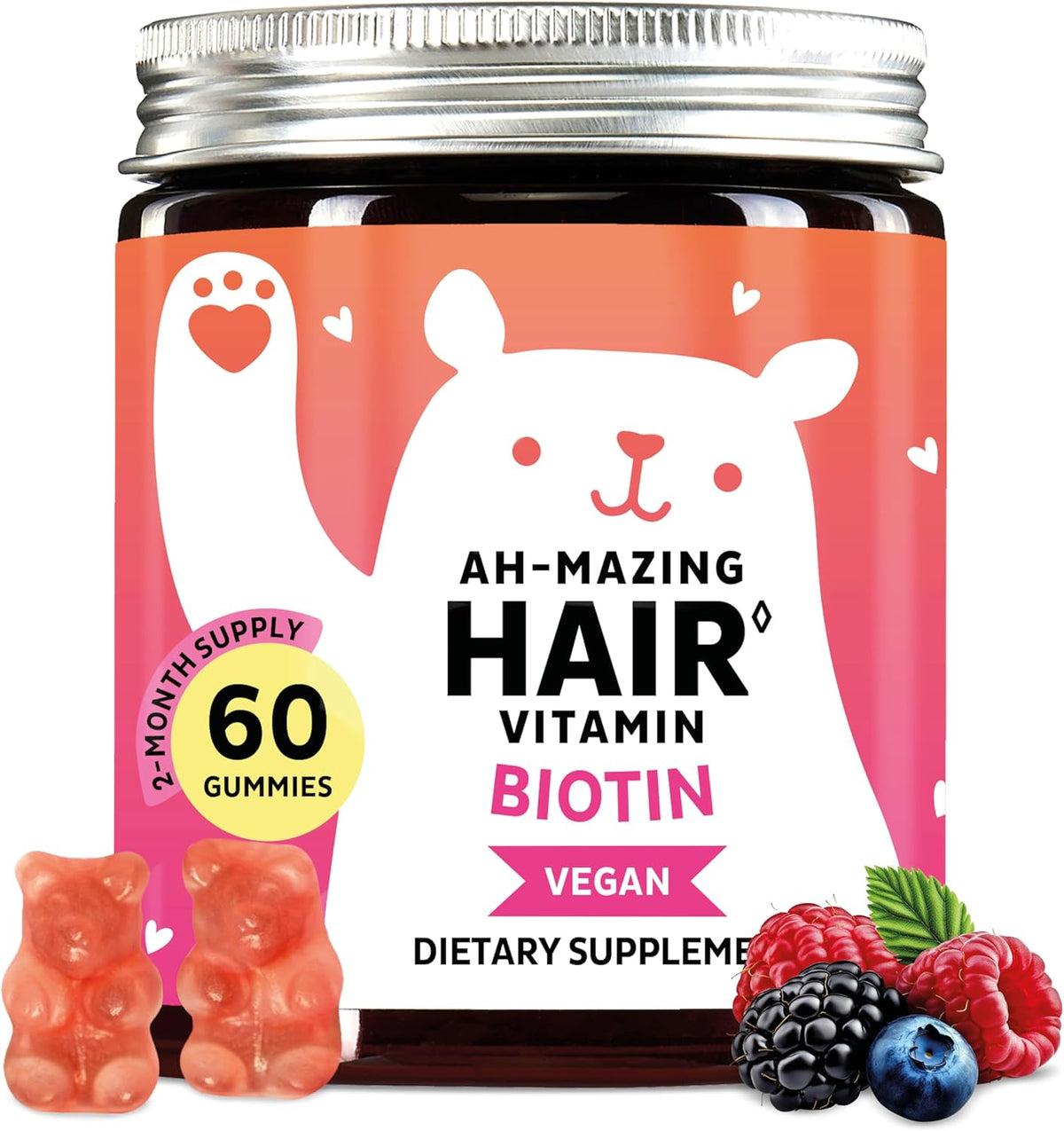 Biotin Gummies for Hair, Skin & Nails, 5,000 mcg High Strength Vegan Vitamins with Vitamins C & E, 60 Gummies - görsel 1