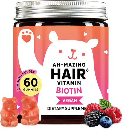 Biotin Gummies for Hair, Skin & Nails - 5,000mcg High Potency Vegan Vitamins with Vitamins C & E, 30 Gummies