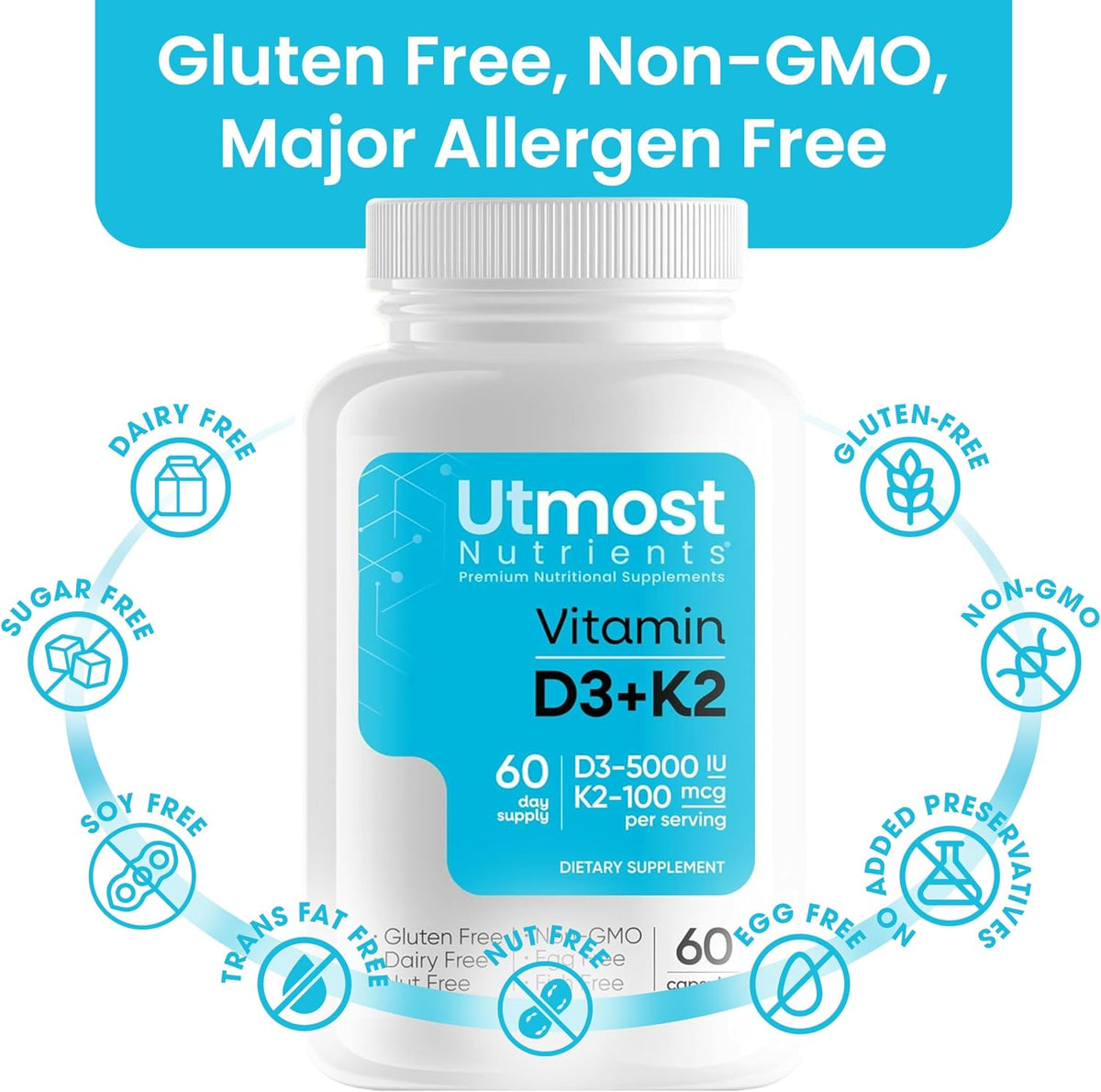 Utmost Nutrients Vitamin D3 5000 IU with K2 100 mcg – High-Absorption Capsule - görsel 6