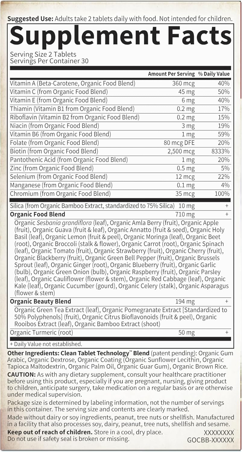 Garden of Life Organics Plant Collagen Builder with Biotin & Silica - Plant-Based Collagen Supplement for Hair, Skin, Nails & Joint Support - Organic, Non-GMO, Vegan - 60 Tablets - görsel 6