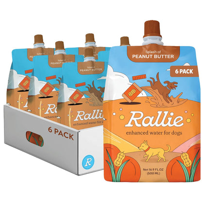 Rallie Peanut Butter Flavoured Hydrogen Water for Dogs with Electrolytes, Glucosamine, and B Vitamins - 500ml 6 Pack
