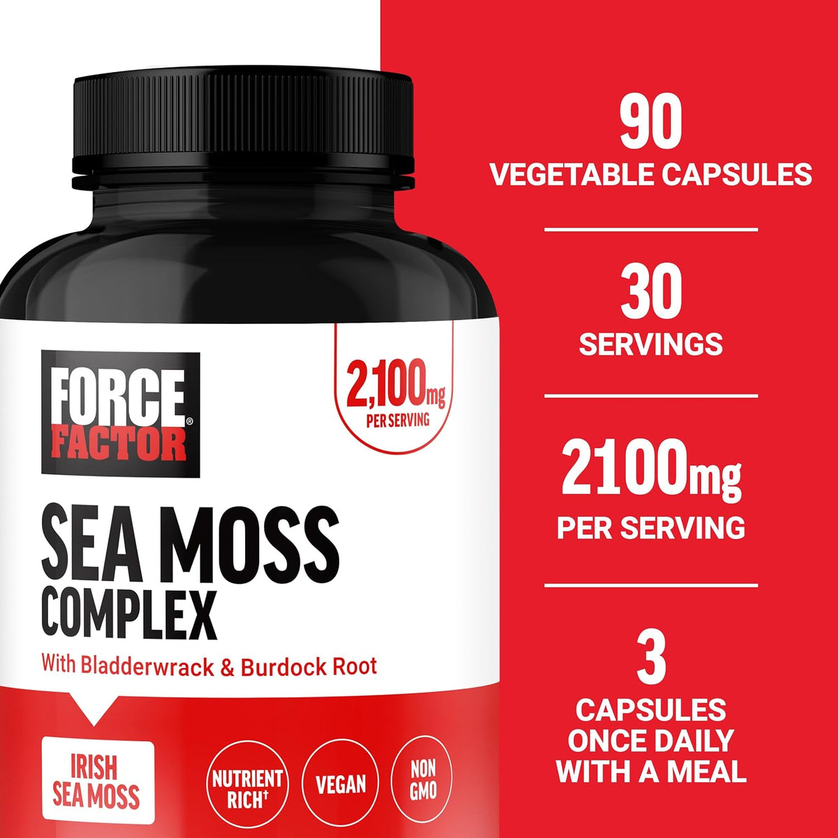 Force Factor Irish Sea Moss Capsules with Burdock and Bladderwrack – Vegan, No Gelatin, 90 Capsules - görsel 4