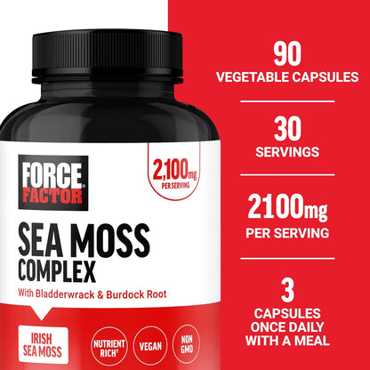 Force Factor Irish Sea Moss Capsules with Burdock and Bladderwrack – Vegan, No Gelatin, 90 Capsules