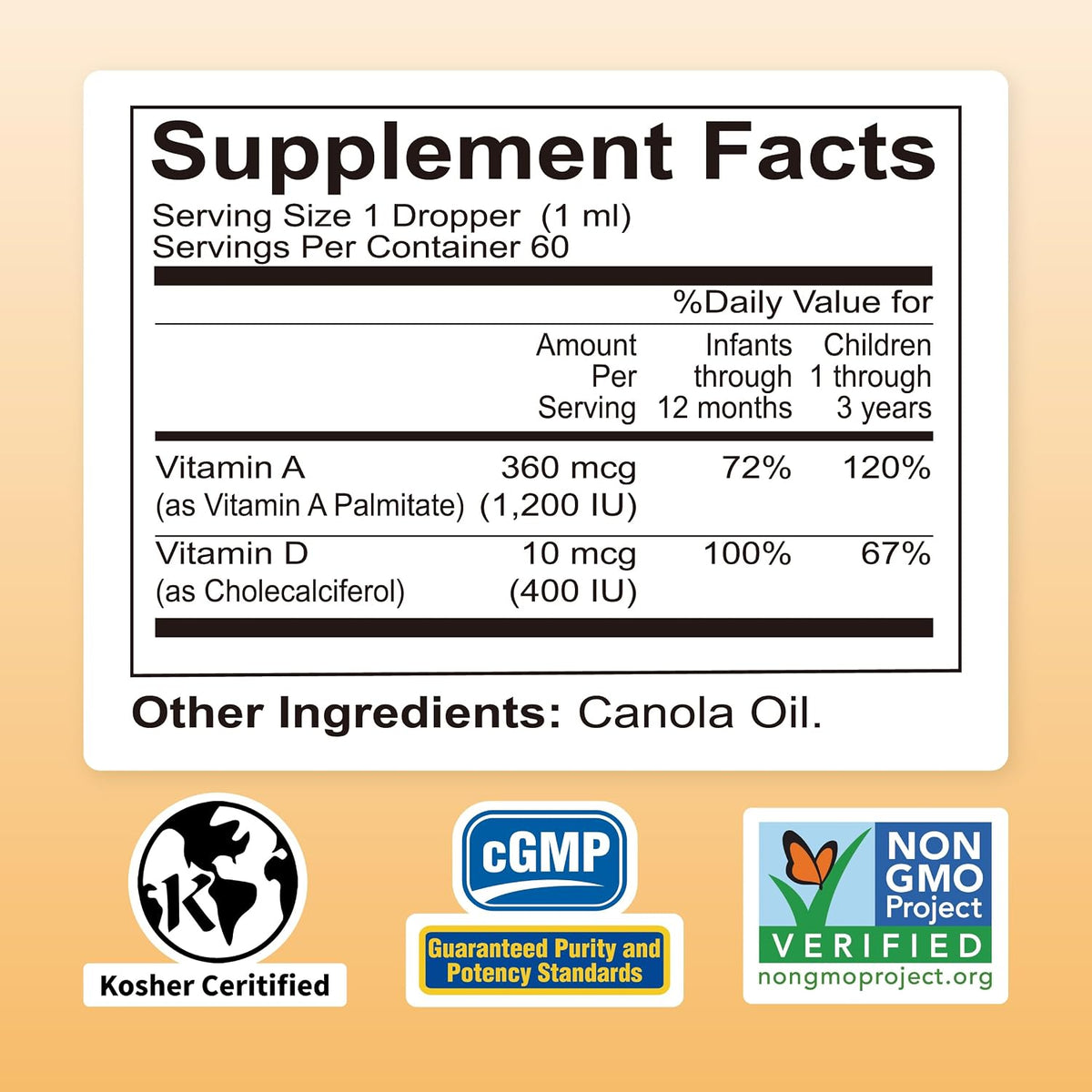Nature's Nutra Vitamin A&D, Premium Liquid Vitamin A and D for Baby, Infants, Kids and Children, Non-GMO, Kosher, 60ml - görsel 2
