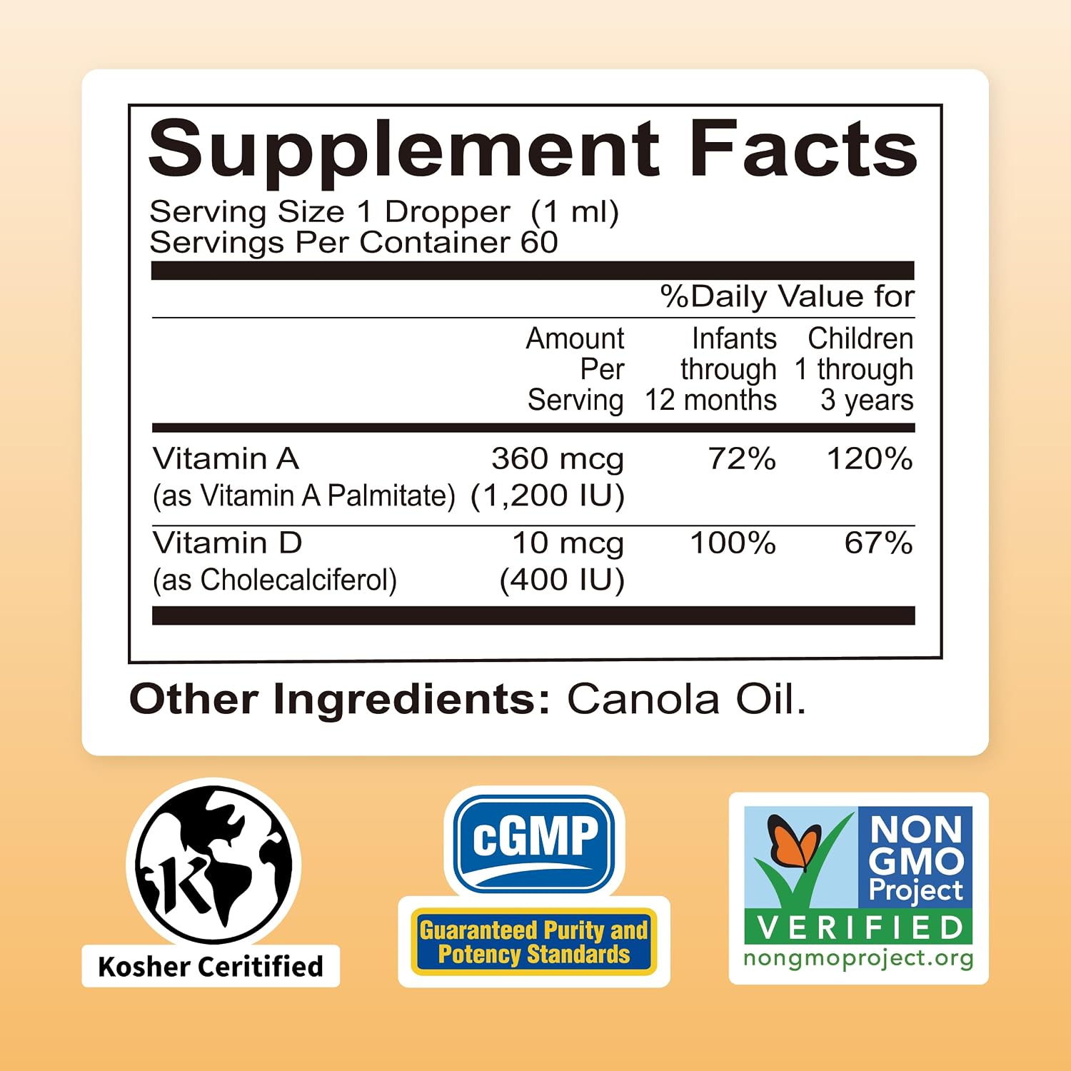 Nature's Nutra Vitamin A&D, Premium Liquid Vitamin A and D for Baby, Infants, Kids and Children, Non-GMO, Kosher, 60ml - görsel 2