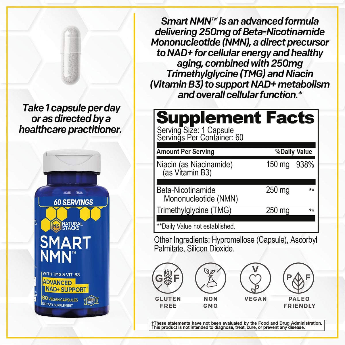 Smart NMN Supplement - Advanced NAD+ Support with NMN, Niacin & TMG - 60 Capsules - görsel 2