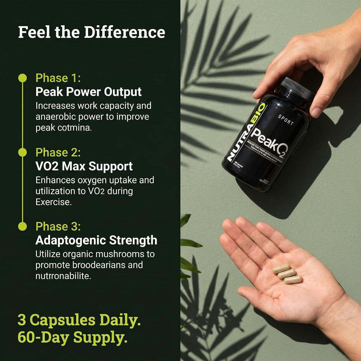 NutraBio PeakO2 Sports Supplement, 180 Capsules - Organic Mushroom Blend for Athletic Performance and General Health - görsel 5