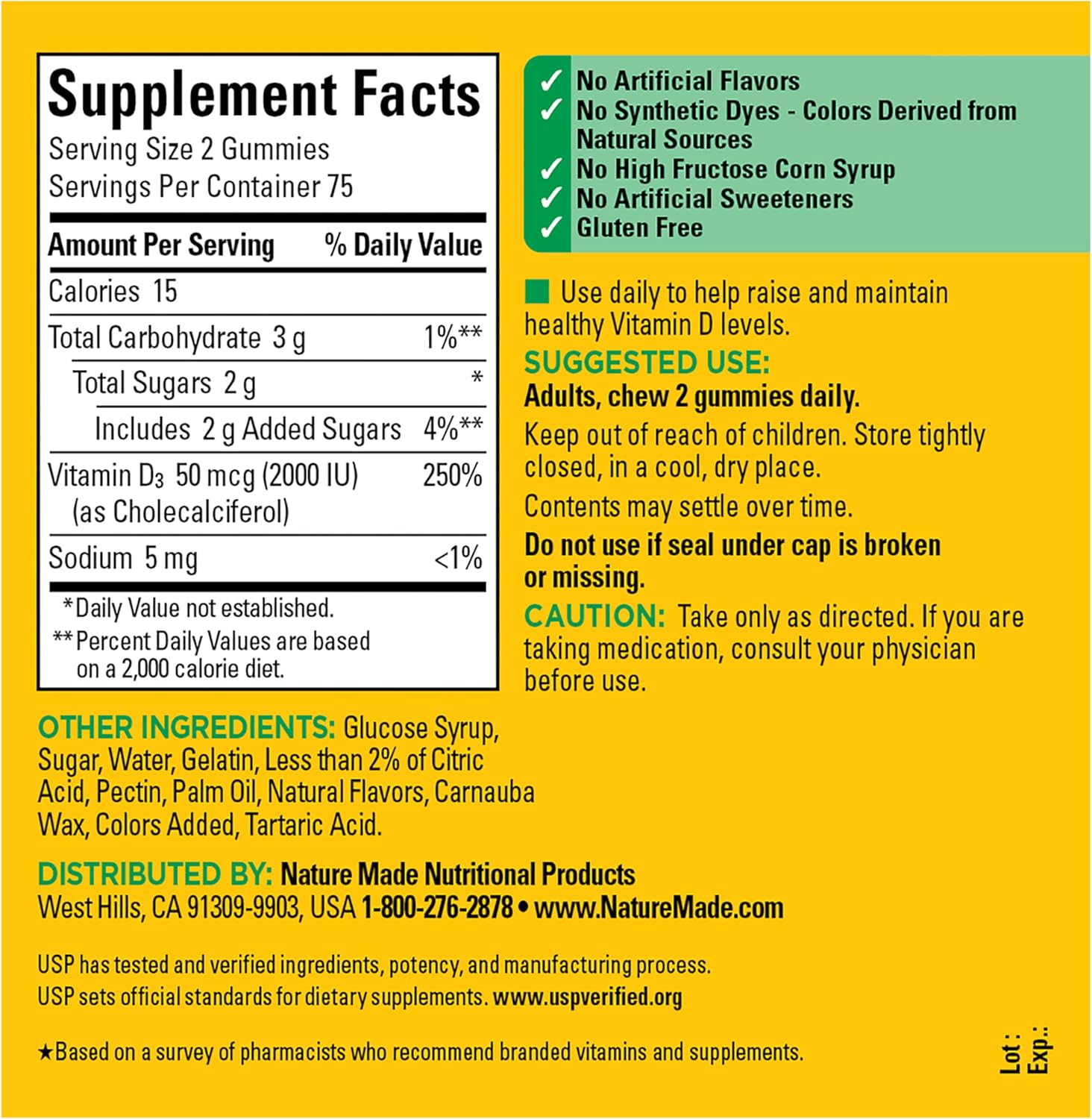 Nature Made Vitamin D3 2000 IU Per Serving Gummies, Bone, Teeth, Muscle and Immune Health Support, 75 Day Supply, 150 Vitamin D Gummies for Adults - görsel 7