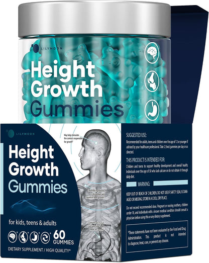 Height Growth Gummies Multivitamins – Natural Height Support Supplement with Calcium, Zinc, K2, D3, Magnesium – Bone Health Support for Adults and Children