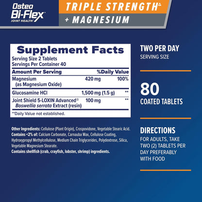 Osteo Bi-Flex Triple Strength Glucosamine Supplement with Magnesium, 80 Coated Tablets
