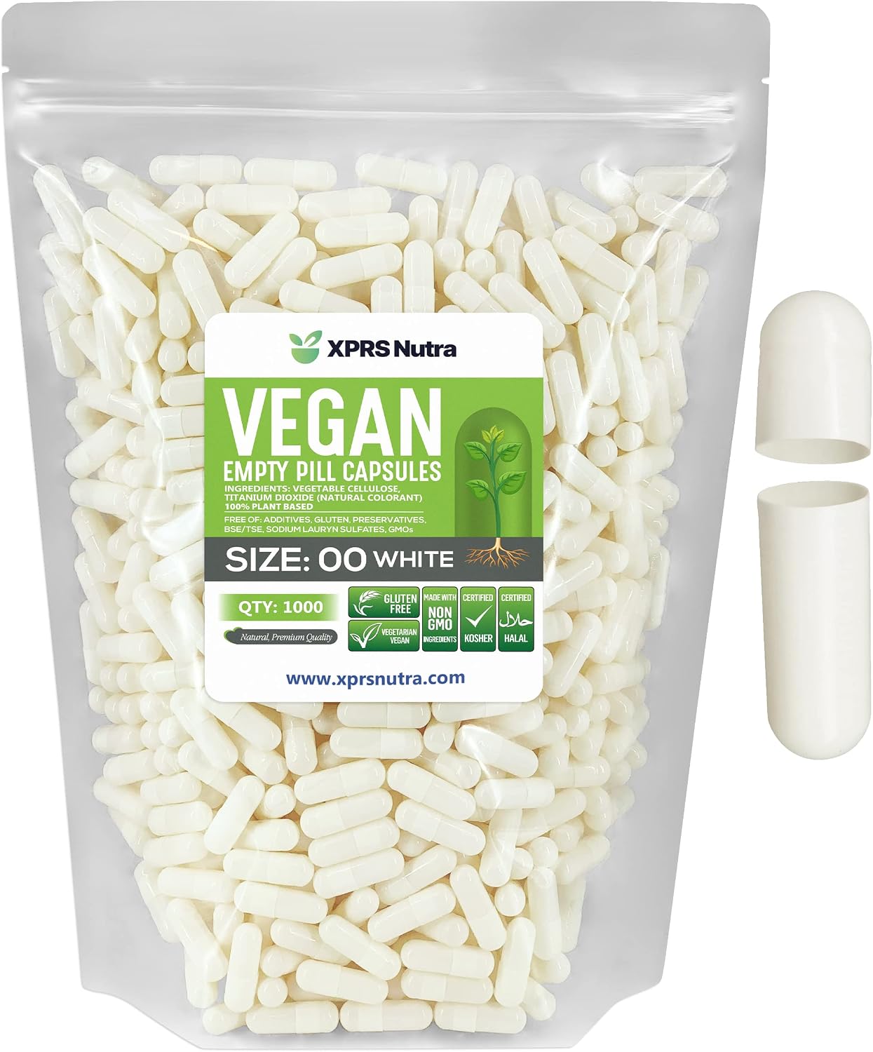 XPRS Nutra Size 00 Empty Capsules - 1000 Count Vegan HPMC Capsules - görsel 1