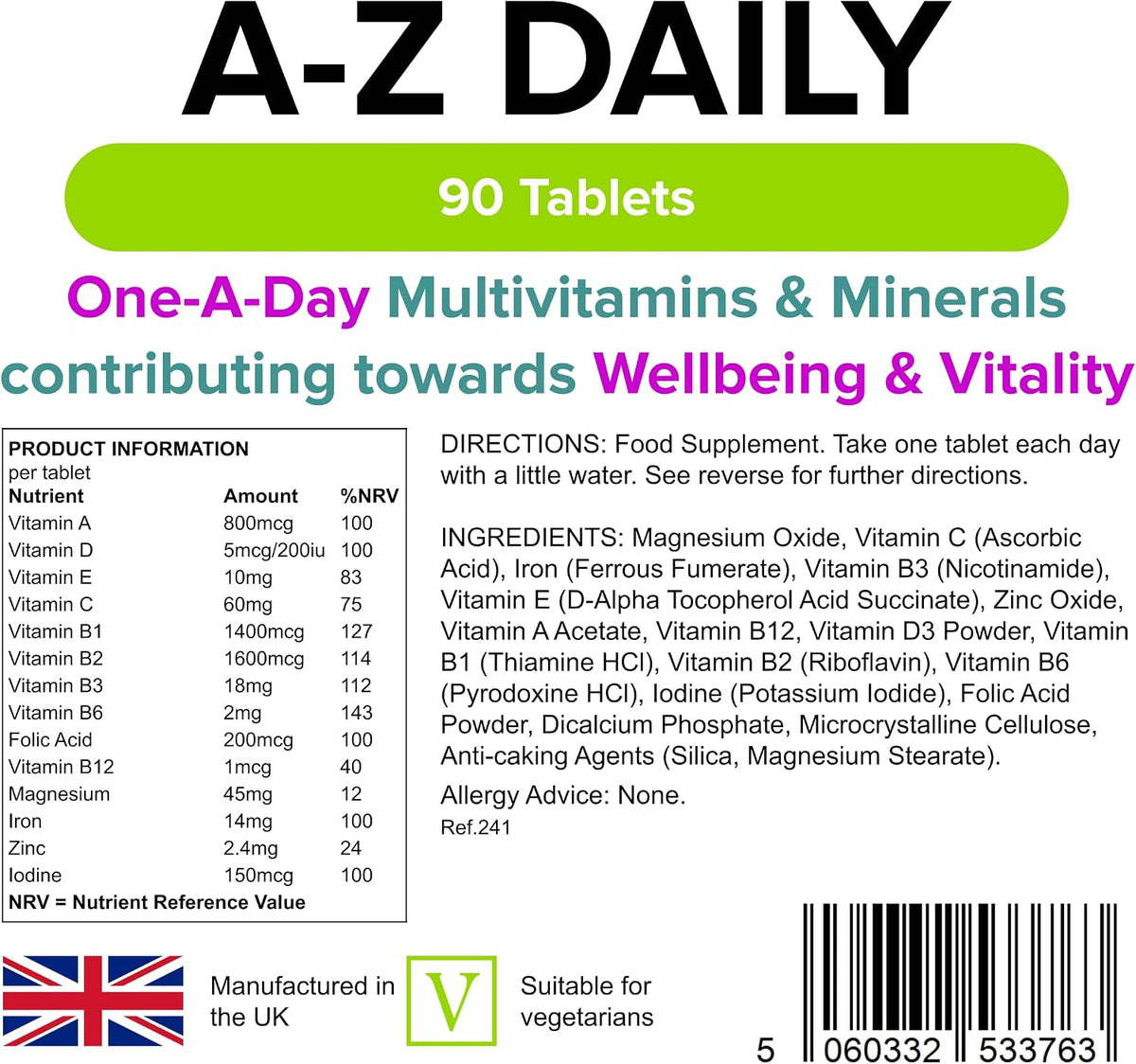 Lindens Multivitamin A-Z Daily Tablets - 90 Tablets - görsel 2