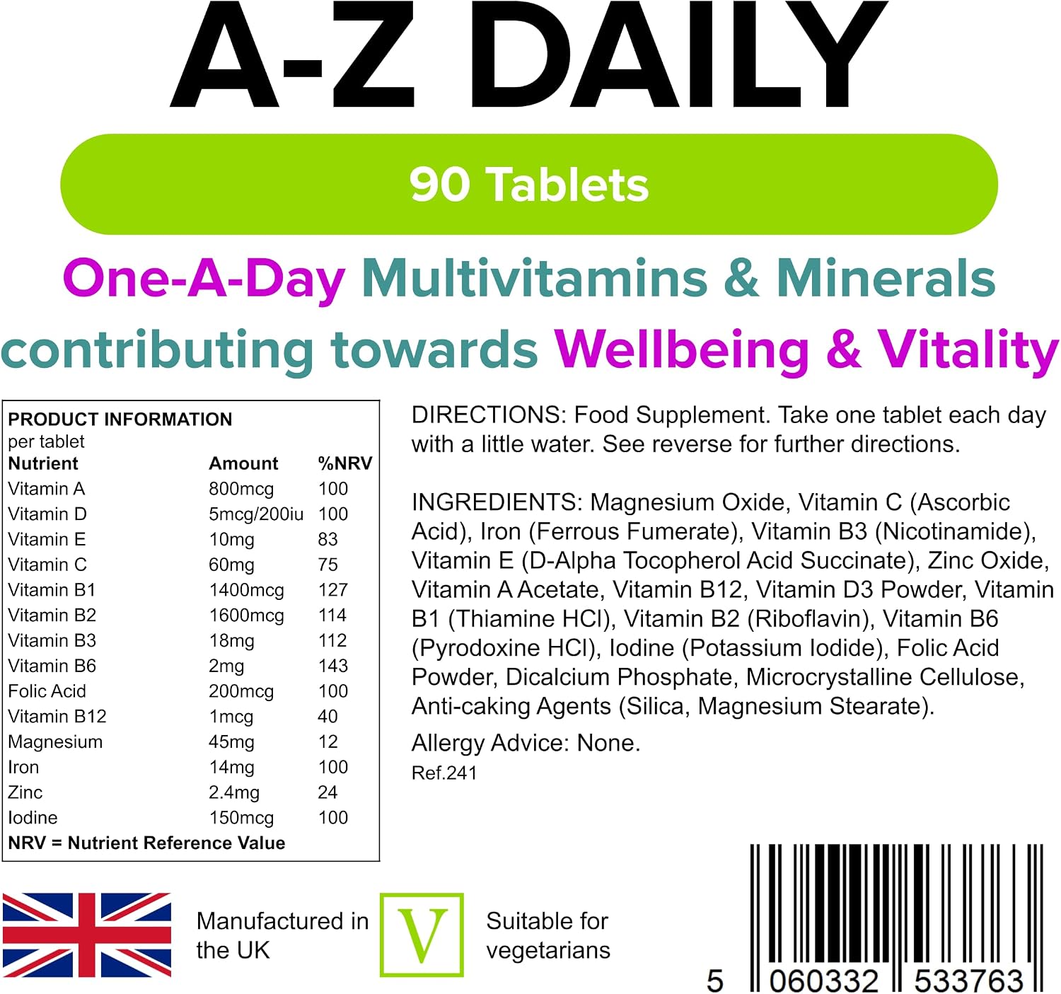 Lindens Multivitamin A-Z Daily Tablets - 90 Tablets - görsel 2