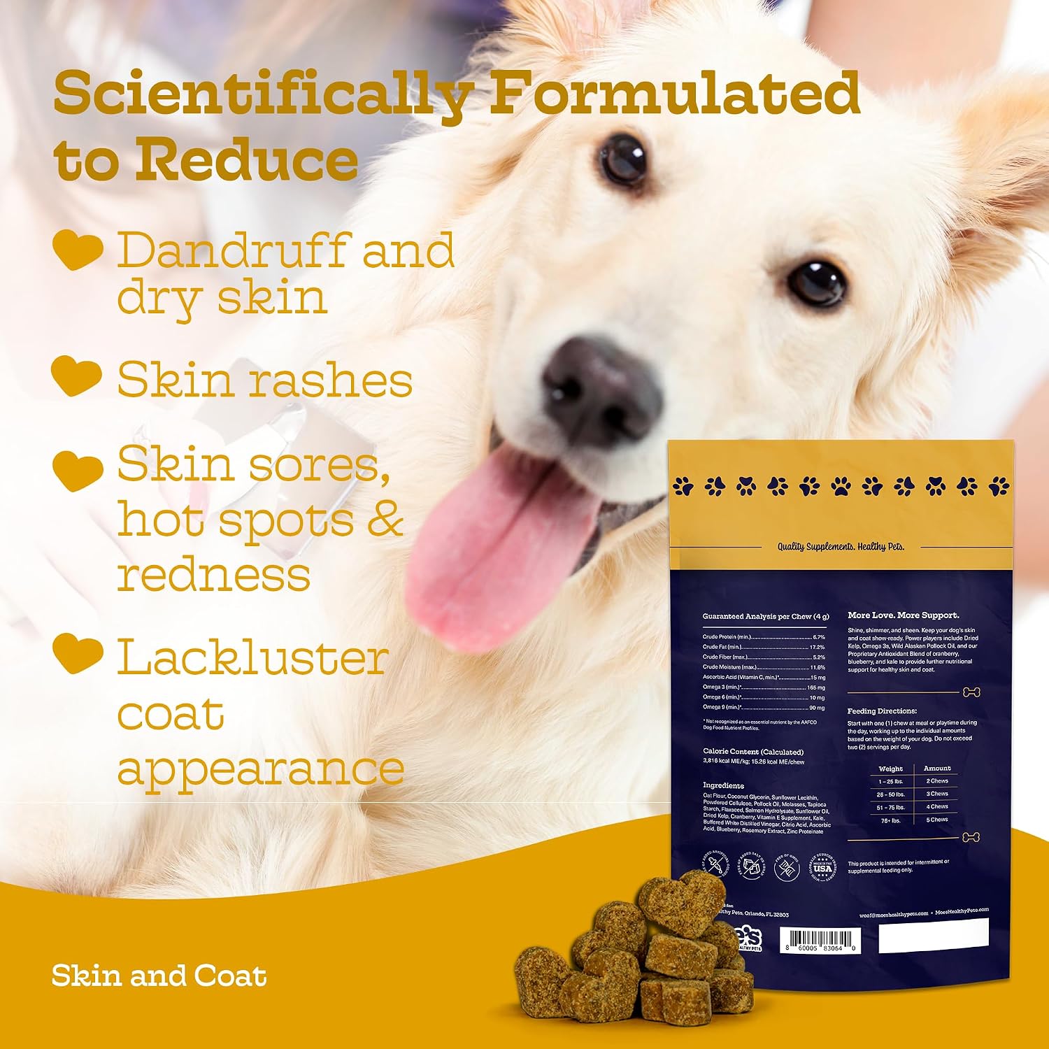 Moe’s Skin & Coat Omega 3, 6, 9 and Vitamin Supplement for Dogs - 90 Soft Chews - görsel 3