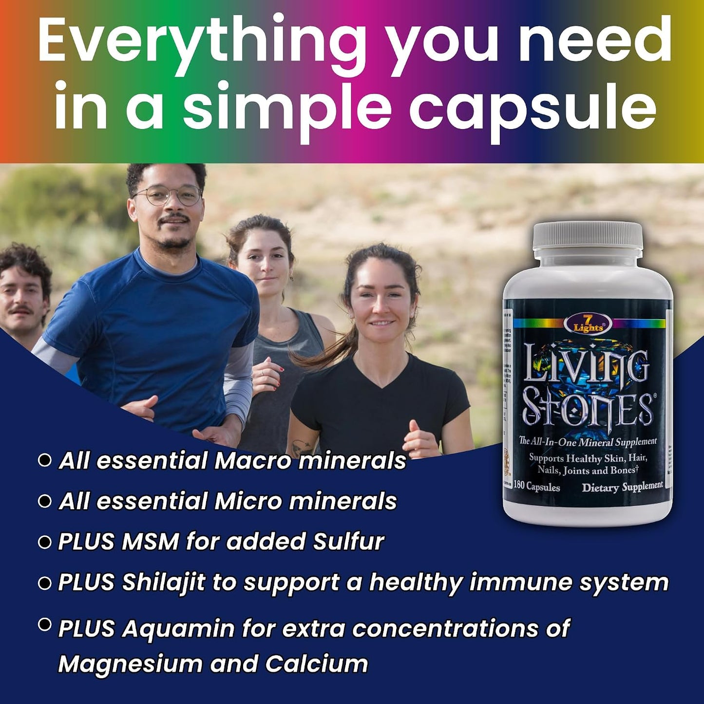 Living Stones Complete Mineral Supplement – with MSM and Shilajit, No Added Iron (180 Capsules) - görsel 3