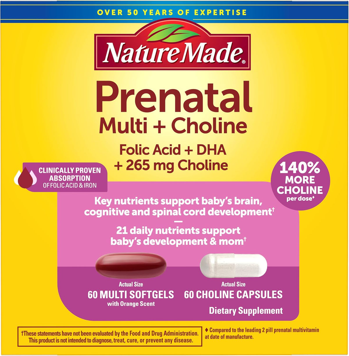 Nature Made Prenatal Vitamin Softgels + Choline Capsules, 60-Day Supply - görsel 1
